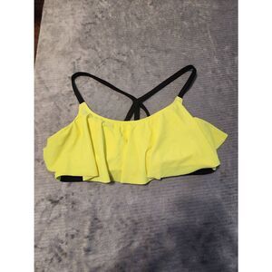 Victoria's Secret PINK Size L Flounce Racetrack Bikini Top Yellow Black